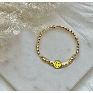 Gold Plated Beaded Smiley Bracelet - Yellow